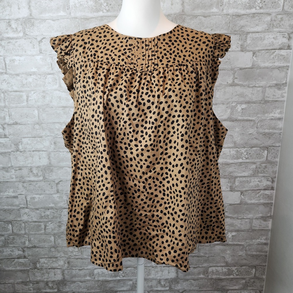 J. Crew Blouse Animal Print Brown Black Flutter Sleeve Top 3X